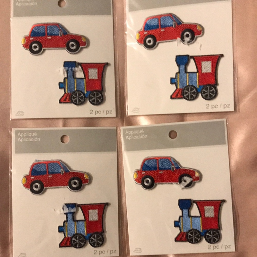 Red Car & Train Iron-On Appliqué Set for Kids